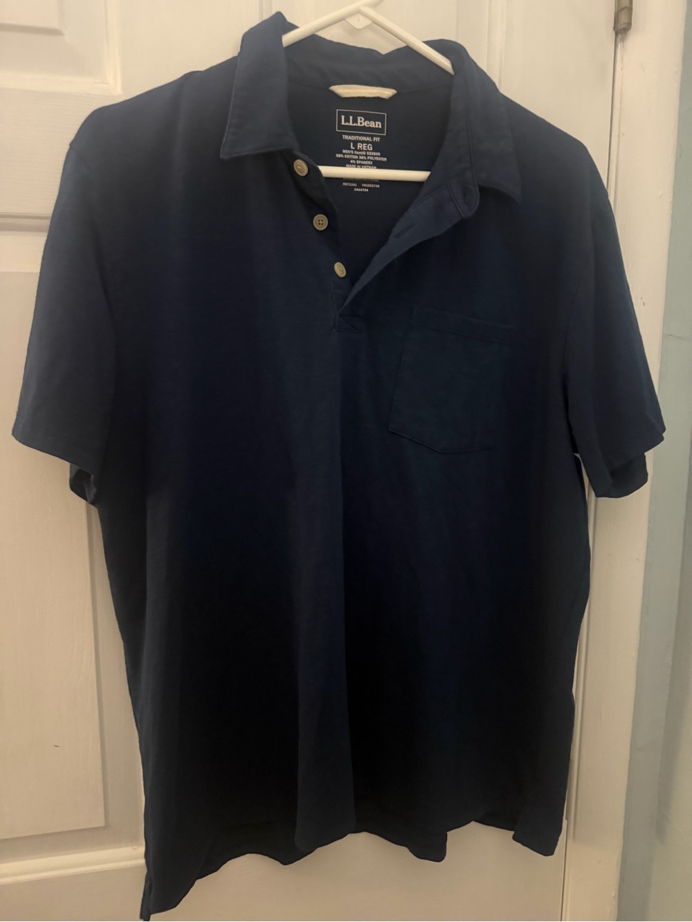 L.L. Bean Men's Navy Short-Sleeve Polo with Chest Pocket Large